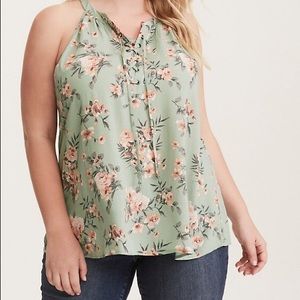 Torrid Green and Pink Floral Tank Top